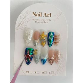 Hand-painted Happy Underwater World White Advanced Long Manicure (Option: Almond-XS)