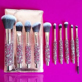 10 In 1  Diamond Inlaid Handmade Custom Makeup Brush (Option: pink)