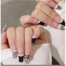 24 PCS Black And White CC Nail Art, Long Length Long Water Pipe Fake Nails,Square Head Nail Tips False Nail (Option: 24pcs)